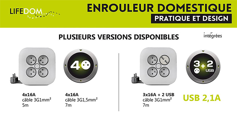 Enrouleur 4 Prises 16A Avec Coupe-circuit – 7m Blanc Zenitech Pour Maison Atelier